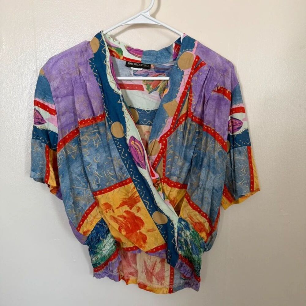 Vintage In Group Ltd Colorblock Abstract Blouse Women’s Size 12 Made in USA